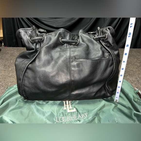 Lockheart Black Leather Purse Bag Satchel Rocker Metal Hardware Zippers Pockets - Picture 3 of 16